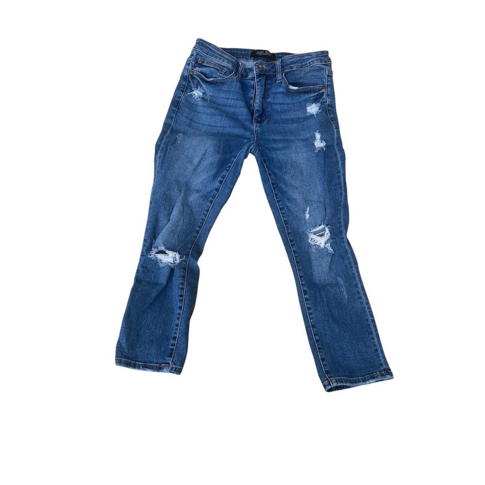 Judy Blue Jeans Womens 9/29 Capri Fit Distressed